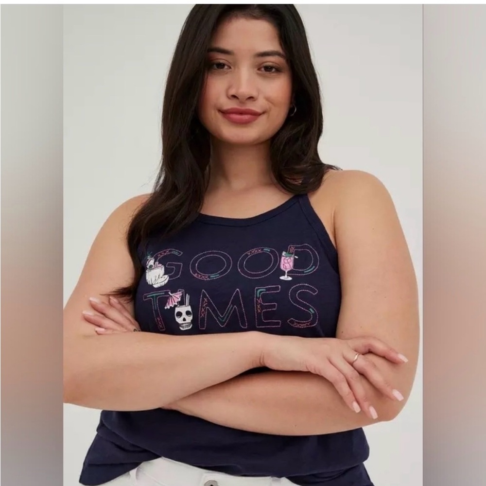 Torrid Good Times Navy Tank Top